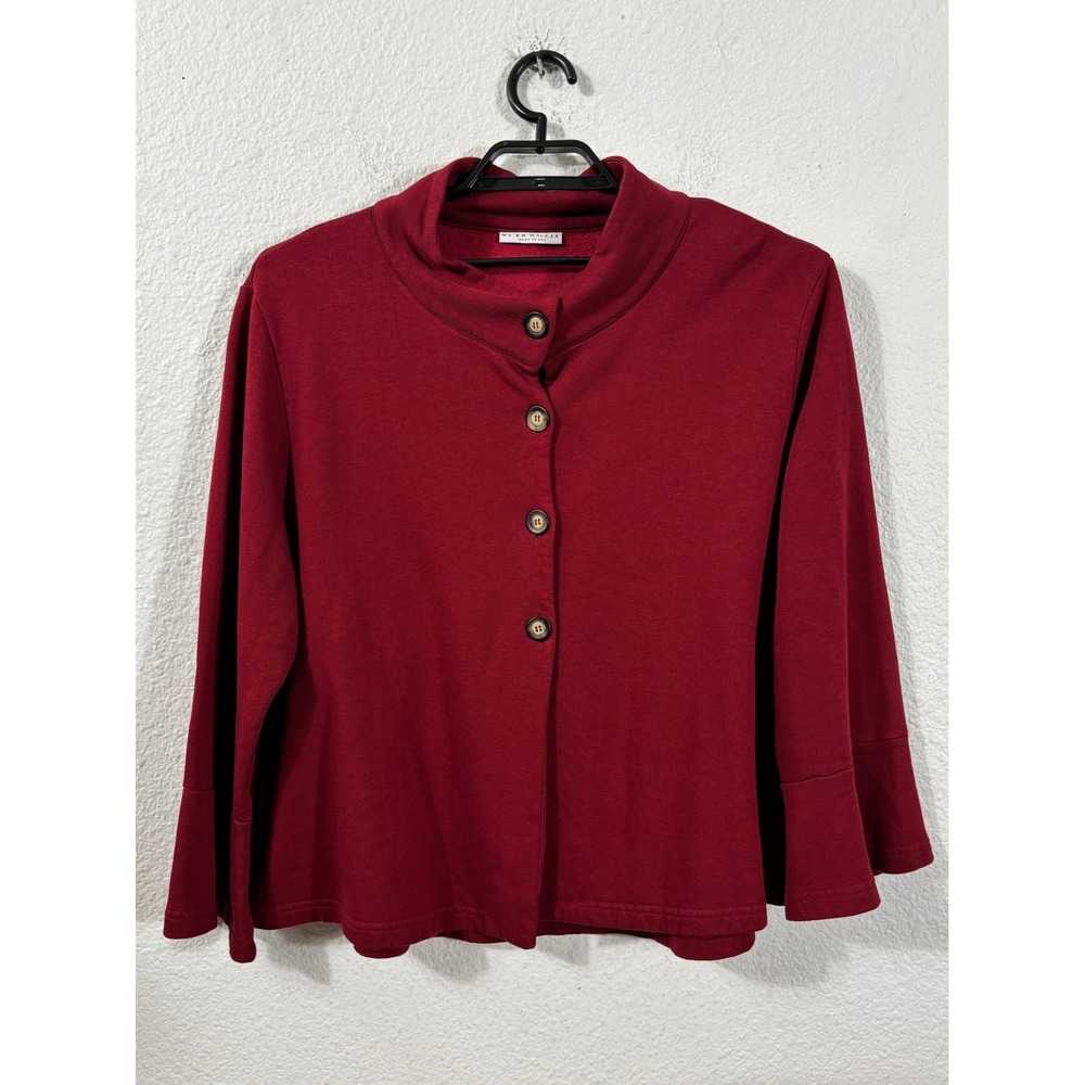 Bryn Walker Cardigan Women L Maroon Lagenlook Bamboo Cotton Fleece